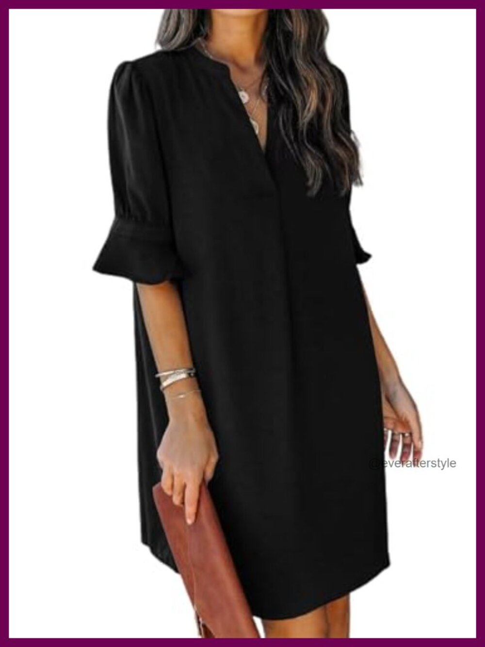 Womens Ruffle Short Sleeve V Neck Shift Dress Flowy Midi Casual Summer